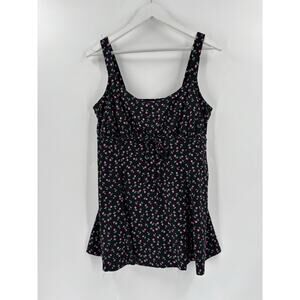 It Figures! Vintage Swimsuit Womens 18W Black Pink Floral Print Stretchy Skirt